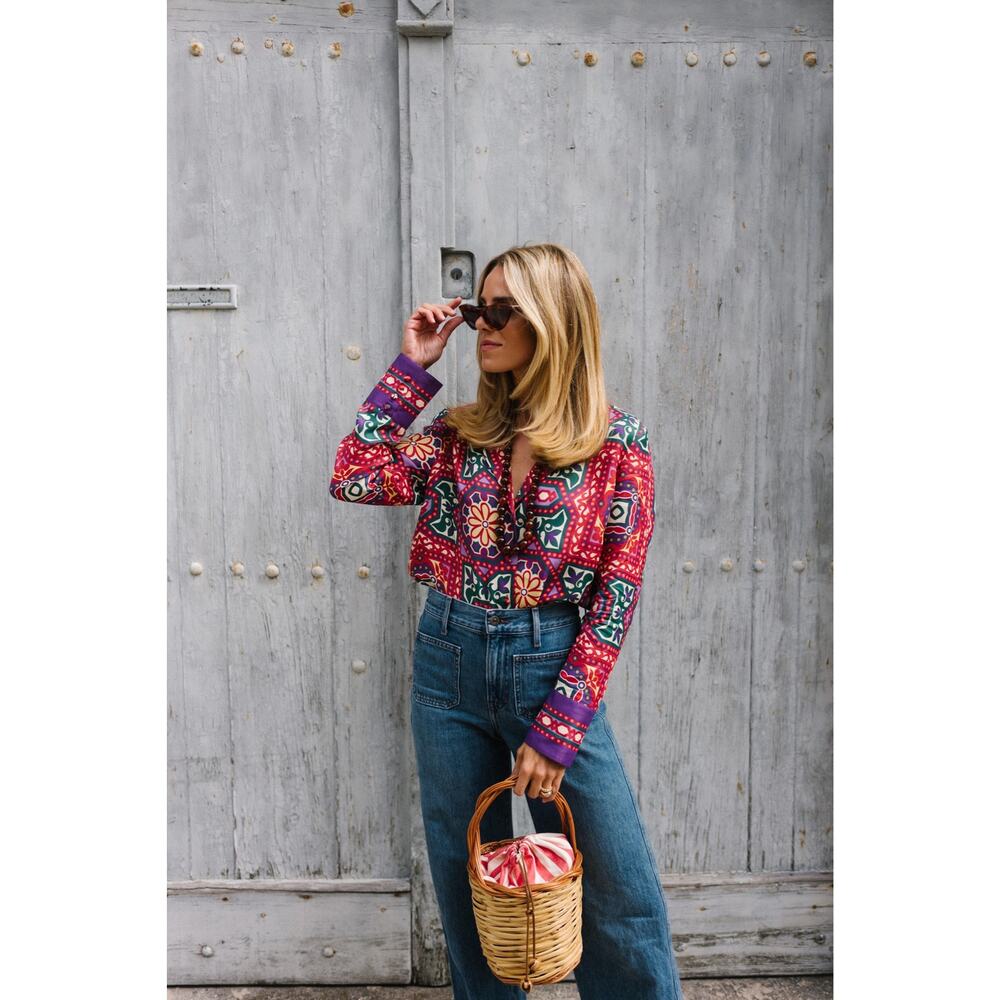 Sezane twisted print button down blouse sz FR 38 US 6